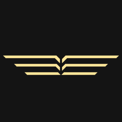 Yellow hieroglyphic angel wings logo