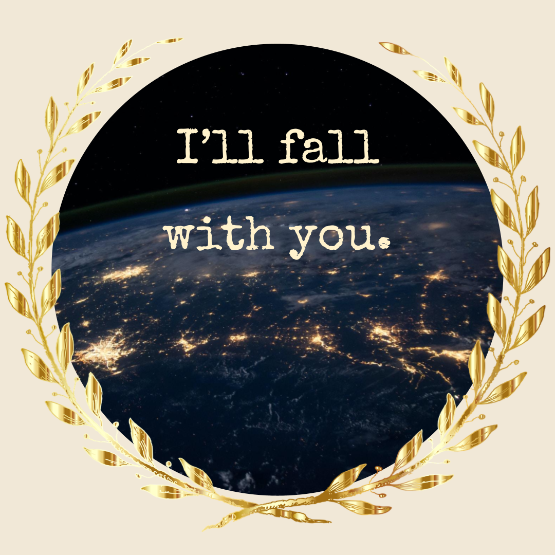 Quote: I'll fall with you. Image of earth from outer space, showing the power grid in the dark.